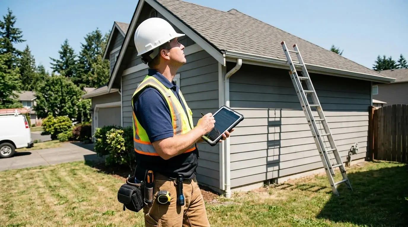 Insurance professional inspecting a residential property