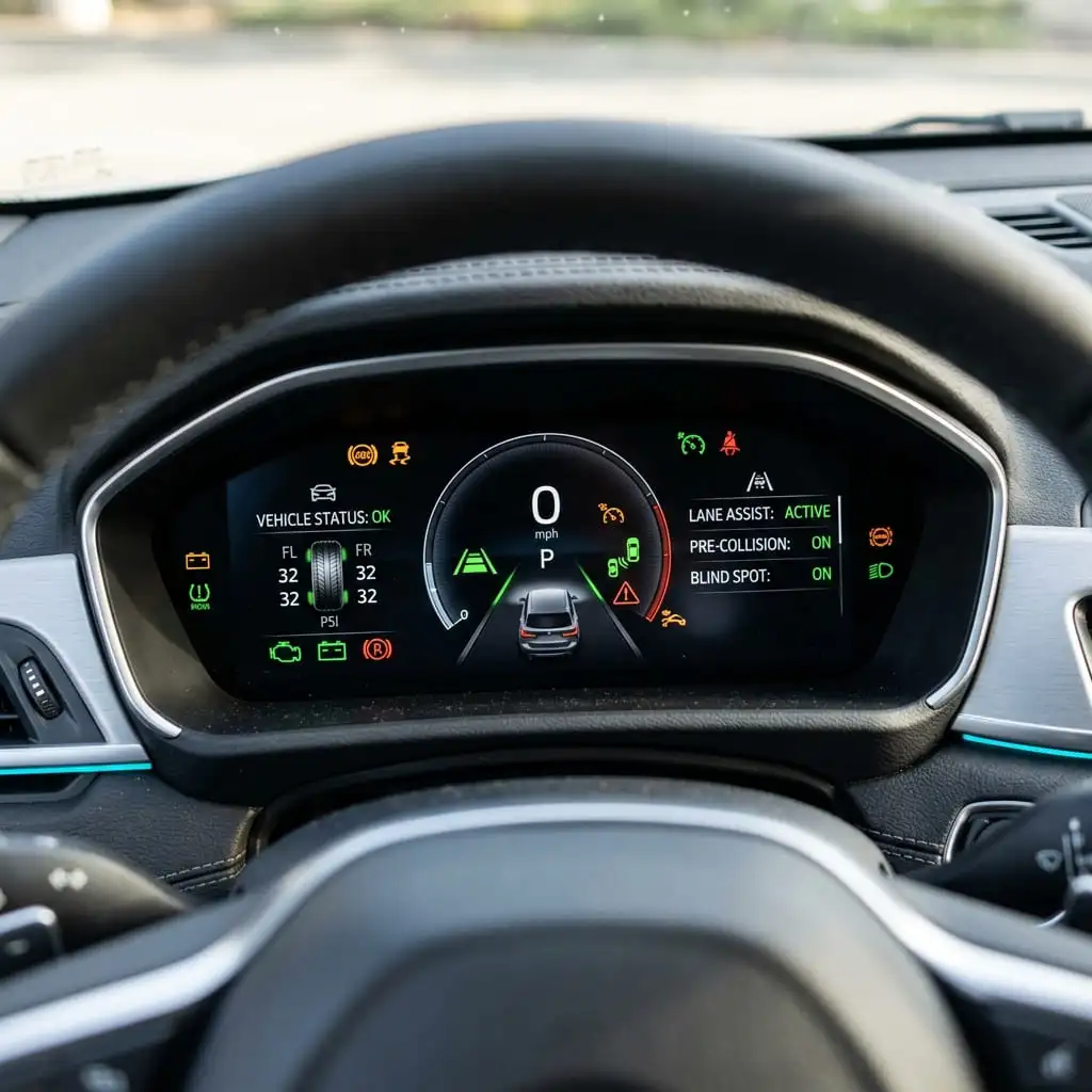 Vehicle dashboard and steering wheel representing auto insurance